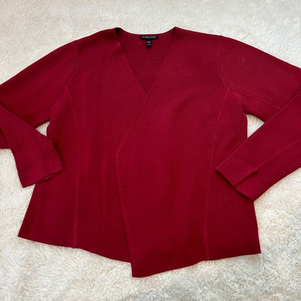 Eileen Fisher Womens Sz PL Red Silk Knit Cardigan Teacher Business Office Work